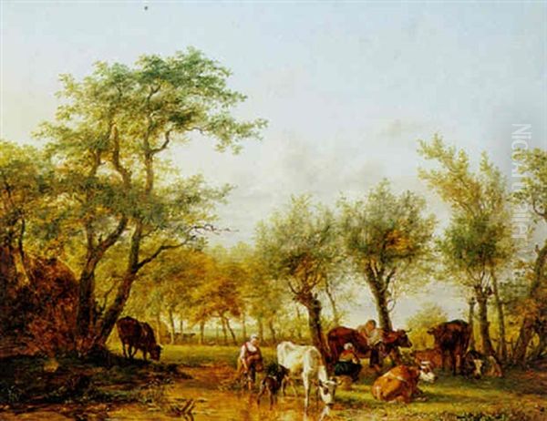 Cowherds Watering Cattle - view 1