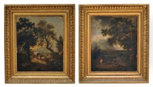 Cavalier Et Paysans Au Repos Dans Un Paysage Carriole Et Paysans Au Repos Dans Un Paysage (pair) by Ferdinand Kobell
