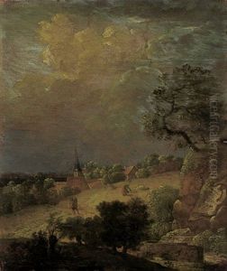 Dorf Zwischen Hugeln Bei Aufziehendem Gewitter (2 Works)