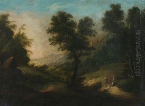 Berglandschaft Mit Schlosruine Mit Personenstaffage Aus Einer Waldlichtung Gesehen by Ferdinand Kobell