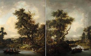 Zwei Bewaldete Landschaften (two Wooded Landscapes) by Ferdinand Kobell