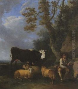 Hirte Mit Schafen Und Kuhen