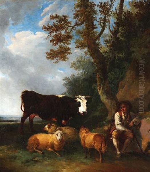 Hirte Mit Kuh Und Schafen - view 1