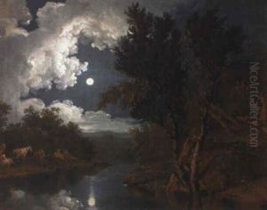 Fluslandschaft Im Mondlicht