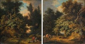 Promeneurs Au Repos Pres D'un Sous-bois (pair) by Franz Innocenz Kobell