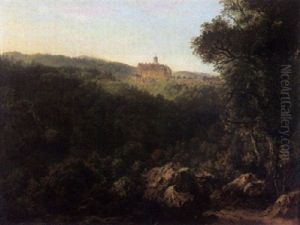 Mittelgebirgslandschaft Mit Einem Schlos Auf Bergeskuppe