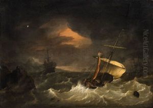 Ships In Stormy Sea At Thunder