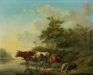Kuhe Und Schafe An Der Tranke by Jan Kobell