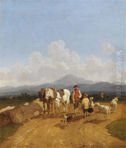 Bauer Und Hirtenkinder In Oberbayerischer Voralpenlandschaft by Wilhelm Alexander Wolfgang von Kobell