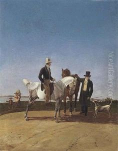 Two Riders Conversing, A Lake Beyond by Wilhelm Alexander Wolfgang von Kobell