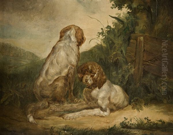 Zwei Jagdhunde In Hugeliger Landschaft - view 1