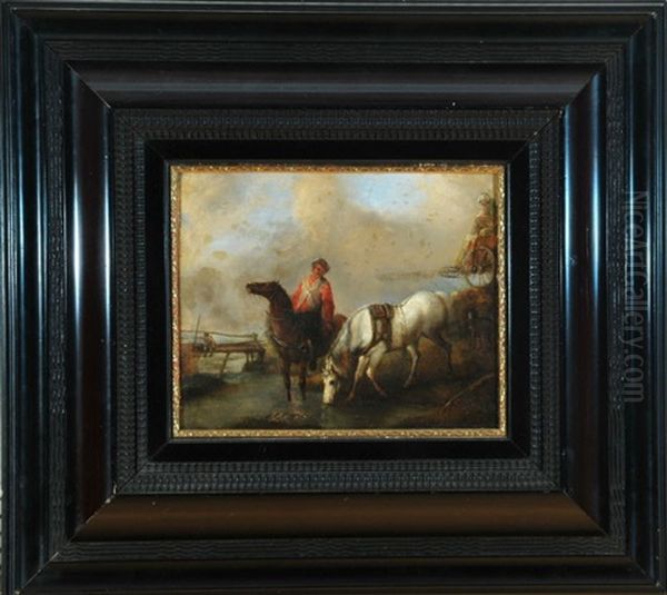 Berittener Bauer Mit Seinen Pferden An Der Tranke (after Philips Wouwerman (1619-1668)) - view 1