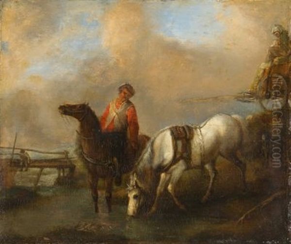 Berittener Bauer Mit Seinen Pferden An Der Tranke (after Philips Wouwerman) - view 1