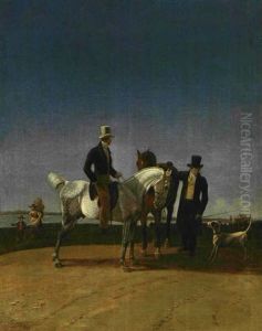 Begegnung Zweier Reiter Auf Der Landstrase Vor Weiter Landschaft by Wilhelm Alexander Wolfgang von Kobell