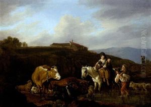 Viehherde Und Reiter In Italienischer Landschaft by Wilhelm Alexander Wolfgang von Kobell