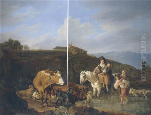 Vieh Und Reiter In Italienischer Landschaft - view 1