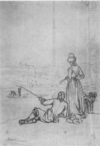 Herr Und Dame Am Ufer Eines Flusses - view 1