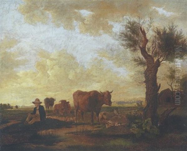 Hirte Mit Kuhen In Vorgebirgslandschaft - view 1