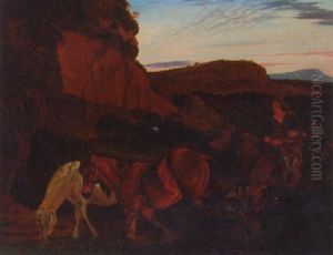 A Drover Watering Horses At A Rocky Stream by Wilhelm Alexander Wolfgang von Kobell