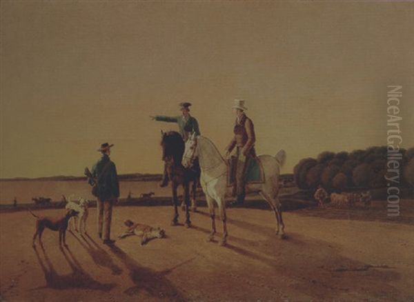 Zwei Reiter Und Ein Jager Vor Seenlandschaft - view 1