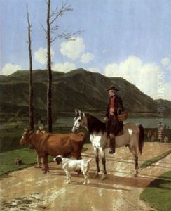 Reiter Mit Kuh Und Hund Am Tegernsee