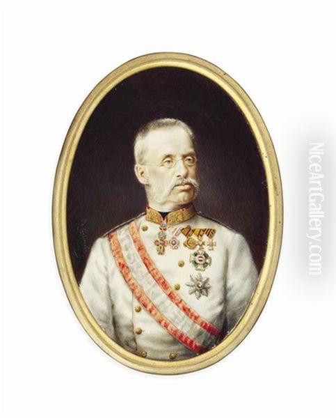 Albrecht (1817-1895), Field Marshal Archduke Of Austria And Duke Of Teschen, In White Uniform With Gold-embroidered Red Collar, Black Stock, Wearing The Jewel Of The Order Of The Golden Fleece - view 1