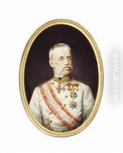 Albrecht (1817-1895), Field Marshal Archduke Of Austria And Duke Of Teschen, In White Uniform With Gold-embroidered Red Collar, Black Stock, Wearing The Jewel Of The Order Of The Golden Fleece