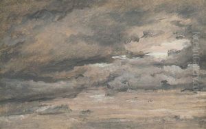 Luftstudie, Rodlig Aftenhimmel Med Tunge Sortgra Skyer - Air Study, Reddish Evening Sky With Heavy Clouds by Christen Kobke