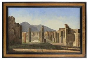 Vue Du Forum De Pompei, Avec Le Vesuve A L'arriere-plan by Christen Kobke
