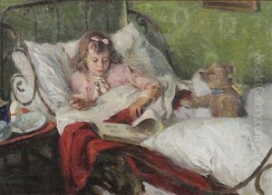Bildnis Eines Madchens Mit Buch Im Bett by Friedrich Ferdinand Koch