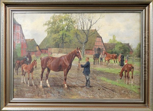 Pferdemarkt Auf Einem Gestut Mit Fachwerkhausern - view 1