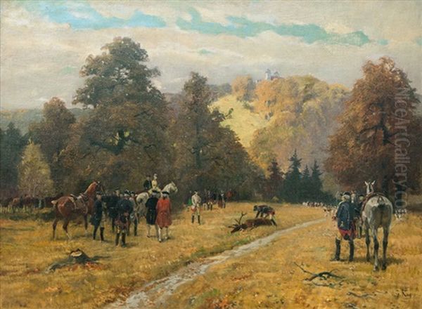 Hunting Party With Stag - view 1