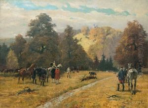 Hunting Party With Stag by Georg Karl Koch