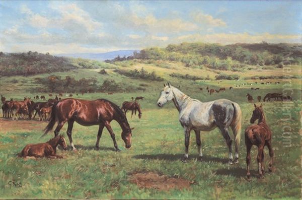 Horses Out At Feed - view 1