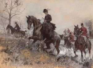 Parforcereiter Mit Dame Durchqueren Einen Bach by Georg Karl Koch