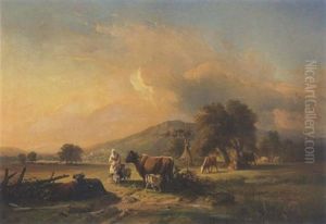 Hirtin Mit Kuhen Und Zeigen Am Wasser by Joseph Anton Koch