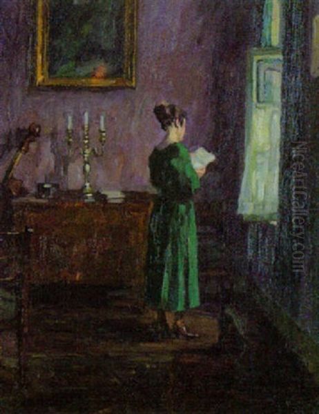 Junge Dame Im Salon Am Fenster, Eineb Brief Lesend - view 1