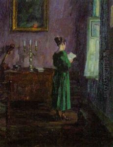 Junge Dame Im Salon Am Fenster, Eineb Brief Lesend by Julius Koch