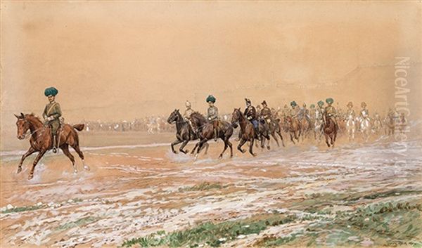 Emperor Franz Joseph I. On Horseback With His Staff by Ludwig Koch