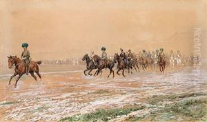 Emperor Franz Joseph I. On Horseback With His Staff by Ludwig Koch