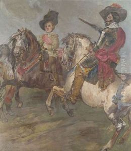 Infant Don Balthasar Carlos Und Don Gaspar De Guzman Zu Pferd (nach Diego Velazquez) by Ludwig Koch