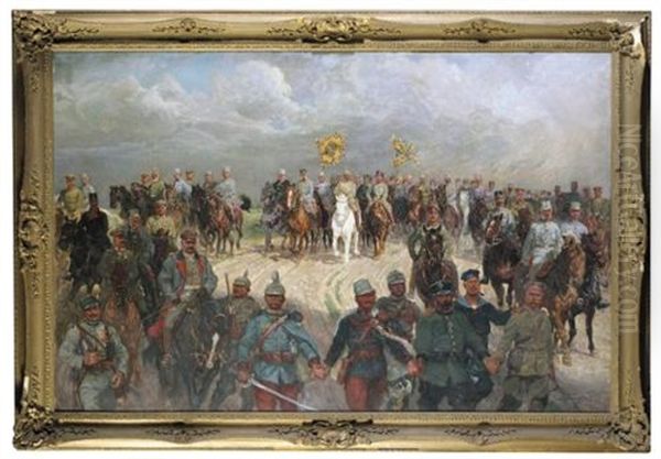 Franz Joseph I Austrian Emperor And Wilhelm Ii German Emperor With Officers (franz Joseph I., Kaiser Von Osterreich Und Wilhelm Ii., Deutscher Kaiser Mit Offizieren) - view 1