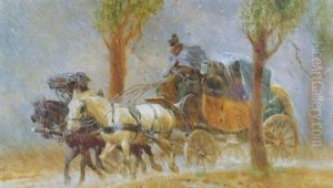 Kutschenfahrt Bei Stromendem Regen by Ludwig Koch