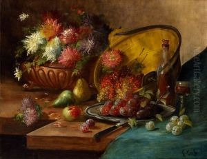 Nature Morte Aux Fleurs, Fruits Et Bassine De Cuivre