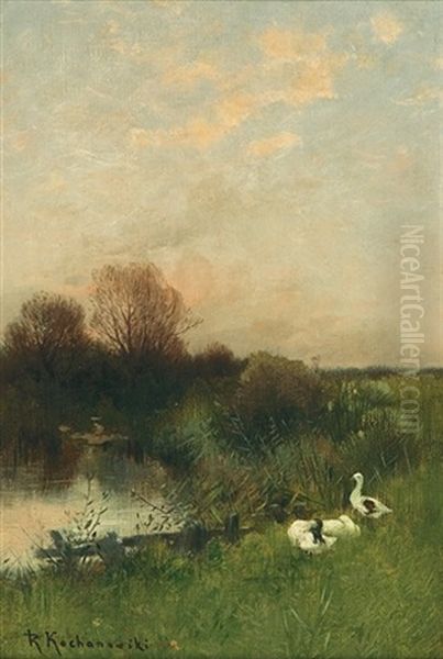Geese At Pond - view 1