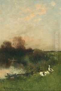 Geese At Pond by Roman Kochanowski