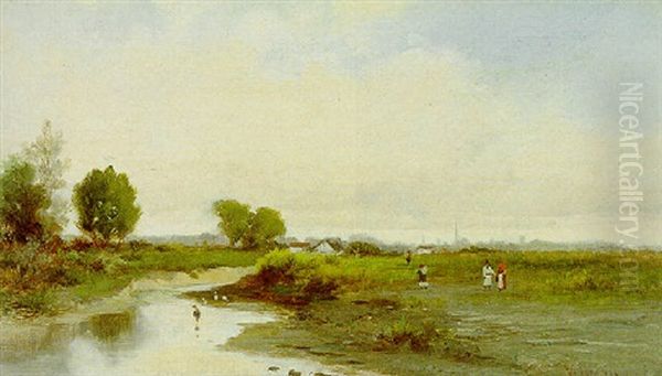 Fluslandschaft Mit Einer Stadtsilouette Im Hintergrund - view 1