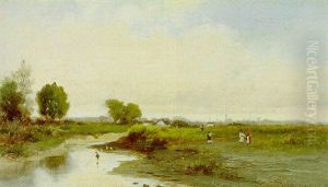 Fluslandschaft Mit Einer Stadtsilouette Im Hintergrund by Roman Kochanowski