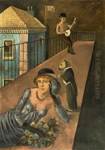 Ohne Titel (surreale Komposition Mit Ruhender Dame Und Banjospieler) by Mac Kock