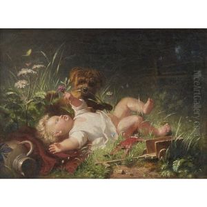 Infant And Terrier by Julius Kockert